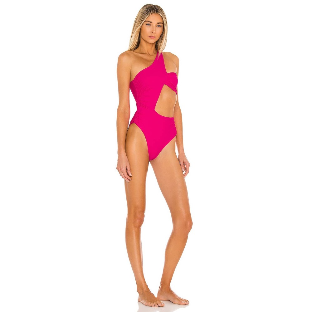 Lovers & Friends Aiko One Piece Swimsuit Hot Pink One-Shoulder Ruched Sz S